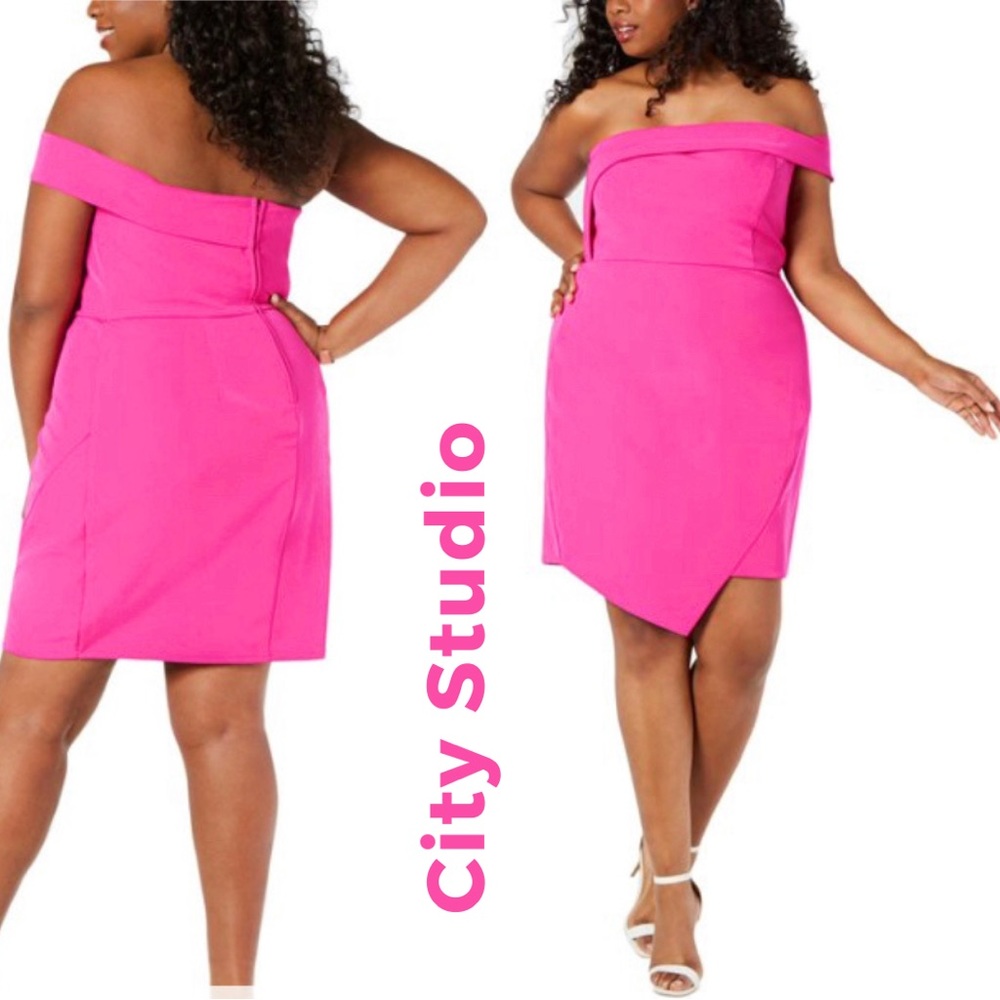 Hot Pink Party Dress Off-shoulder Asymmetrical Bodycon Plus Size Valentine’s Day